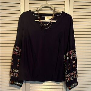 Springtime Duo - Maeve Navy Blue Blouse and Classic Boho Choker